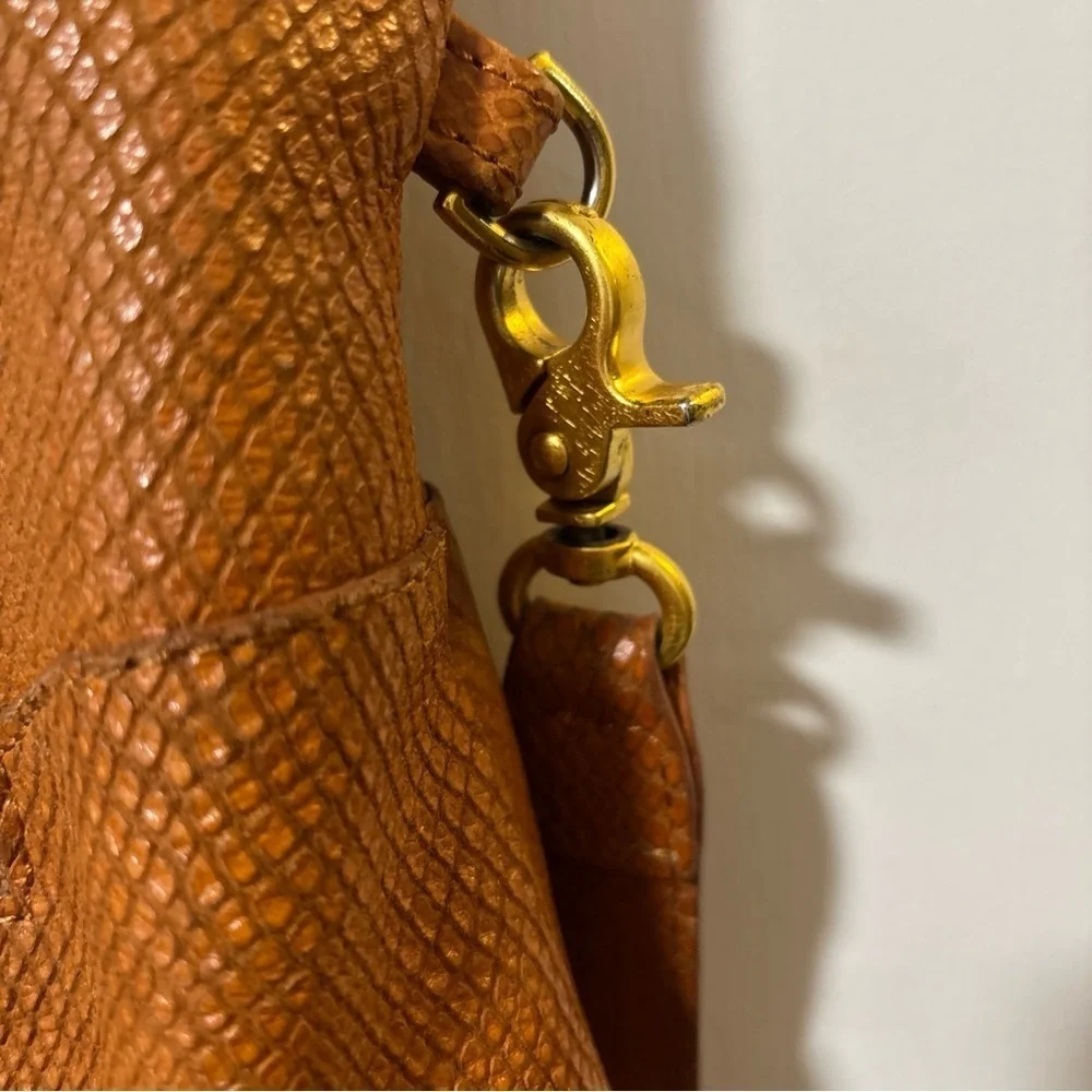 FOLEY + CORINNA City Tote Handbag Croc Embossed Leather Mid Shoulder Bag Brown
